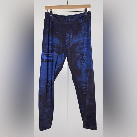 Flamingo Denim Look High Waisted Sports Leggings Dark Wash Size 2XL(14/16) - Picture 5 of 7